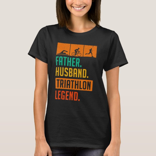 Camiseta Mens Padre Husband Triathlon Legend Run Natação Bi (Frente)