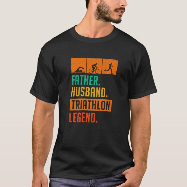 Camiseta Mens Padre Husband Triathlon Legend Run Natação Bi (Frente)