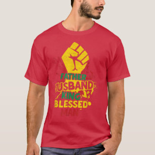 Camiseta Mens Padre Marido Rei Bençoado Homem Negro Pai