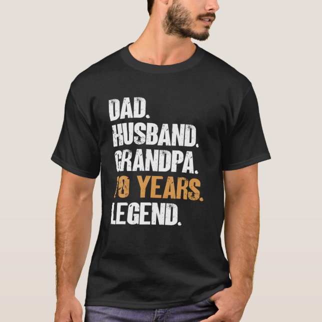 Camiseta Mens Pai Marido Vovô, 70 Anos Legenda - Birthda (Frente)