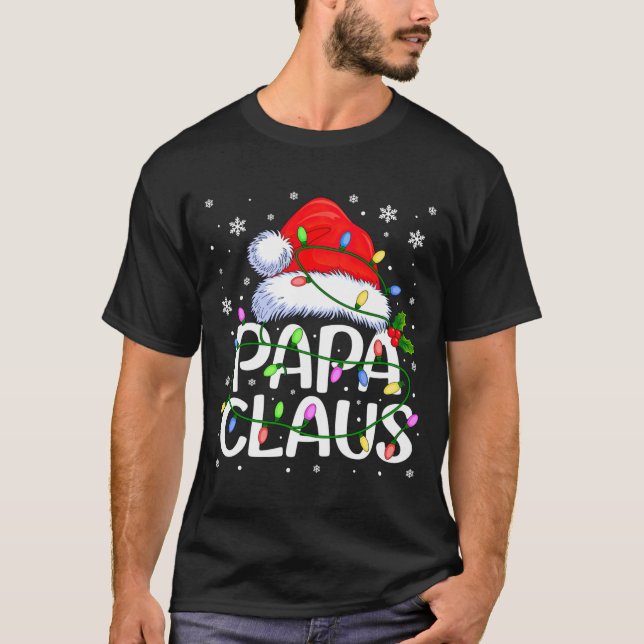 Camiseta Mens Papa Claus Christmas Lights Long Sleeve  (Frente)