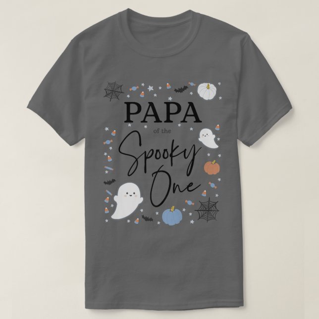 Camiseta Mens Papa of the Spooky One First Birthday Blue Bo (Frente do Design)