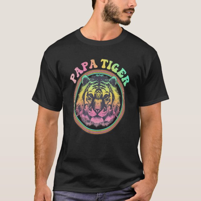 Camiseta Mens Papa Tiger Rosto Retro Pai (Frente)