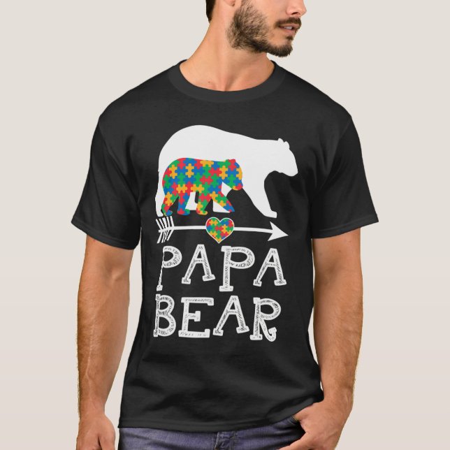 Camiseta Mens Papa Urso Autismo Homens Pai Autismo Autismo  (Frente)