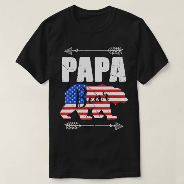 Camiseta Mens Papa Urso Bandeira Americana 4 de julho (Frente do Design)