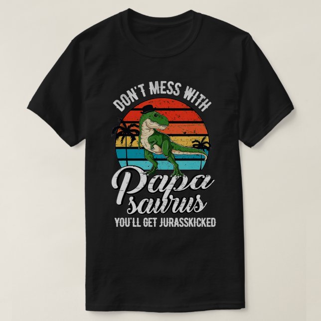 Camiseta Mens Papasaurus Rex Dinossaur Papa Pai T Rex Fath (Frente do Design)