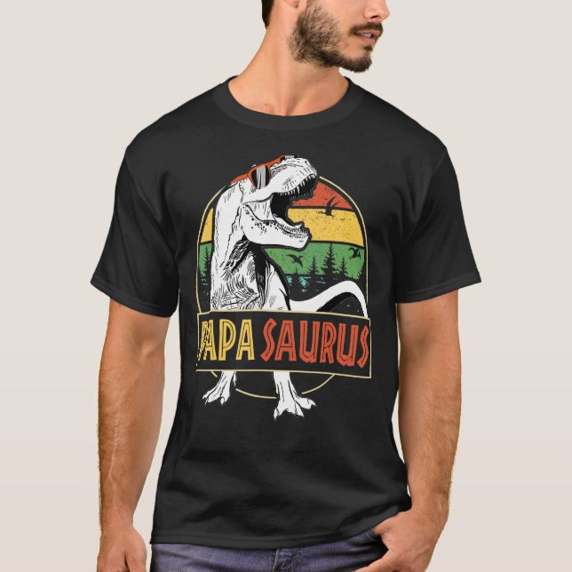 Camiseta Mens Papasaurus Rex Dinossaur Papa Saurus Pais (Frente)