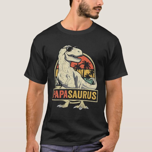 Camiseta Mens Papasaurus Rex Padre Dinossaur Família Dino P (Frente)