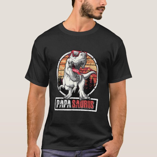 Camiseta Mens Papasaurus T Rex Dinossauro Pai Saurus Fa (Frente)