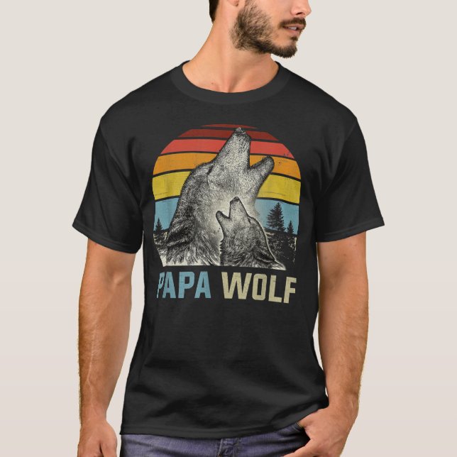 Camiseta Mens Papawolf Funny Wolf Papa Retro Vintage (Frente)