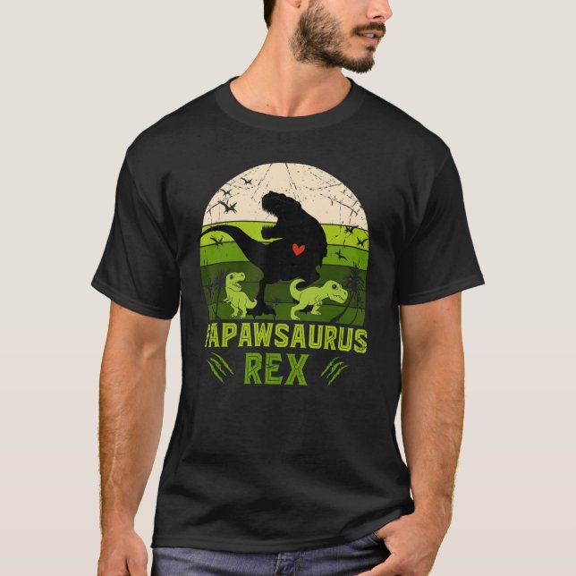 Camiseta Mens Papawsaurus Rex 2 Crianças Sunset Para Pais D (Frente)