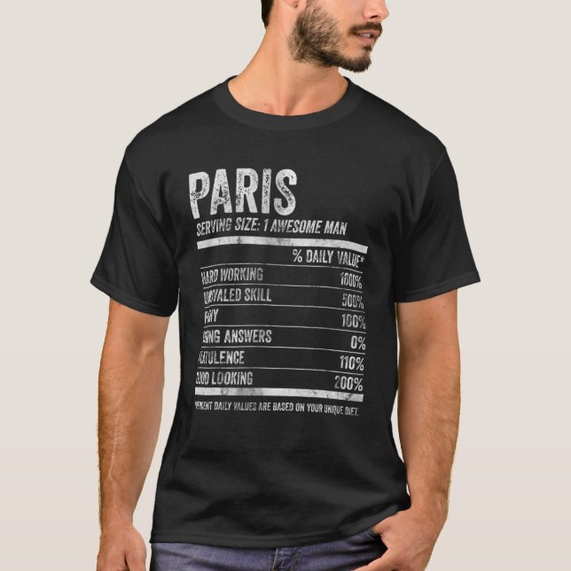 Camiseta Mens Paris Nutrição Nome Personalizado Nome Funny (Frente)