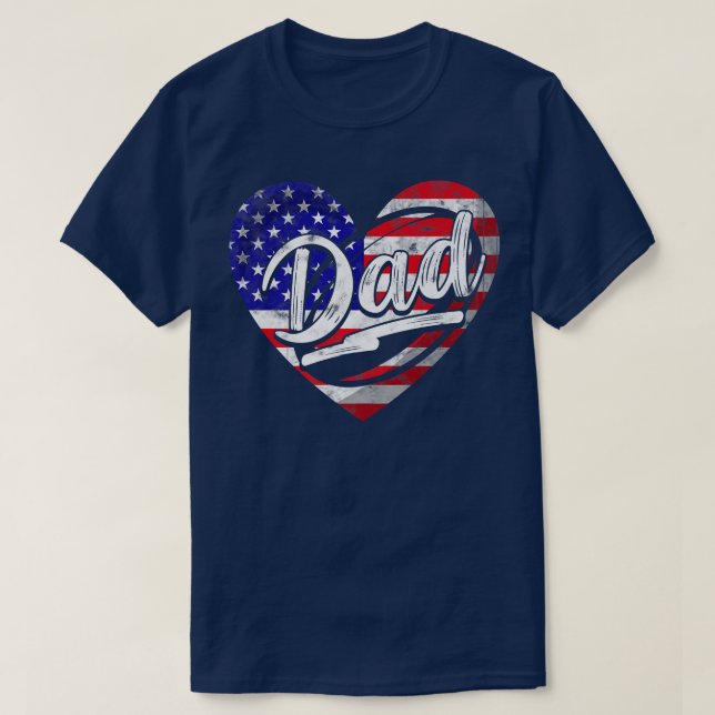 Camiseta Mens Patriotic American Flag Heart Pai F (Frente do Design)