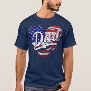 Camiseta Mens Patriotic American Flag Heart Pai F