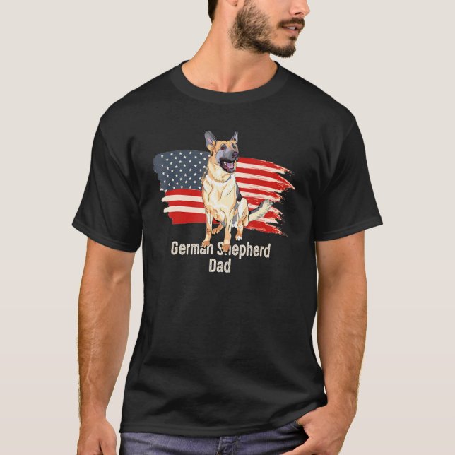 Camiseta Mens Patriótico German shepherd Cão Americano Band (Frente)