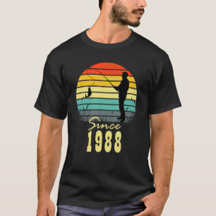 Camiseta Mens pescando 35.o aniversário desde 1988 Sunset F