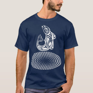Camiseta Mens Pescando Salmão Pulando Design