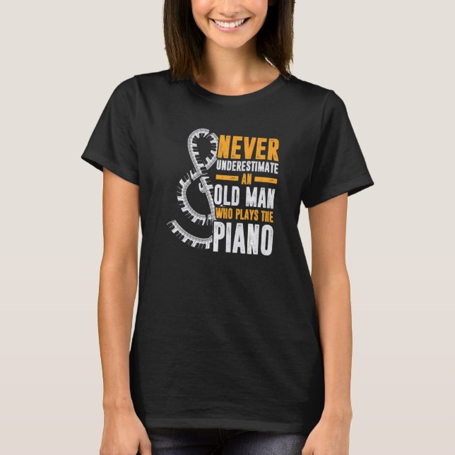 Camiseta Mens Piano Keyboard Treble Clef Recansado Pianista (Frente)