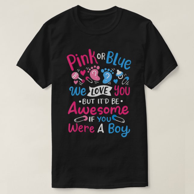 Camiseta Mens Pink or Blue Boy Gender Reveal Party  (Frente do Design)