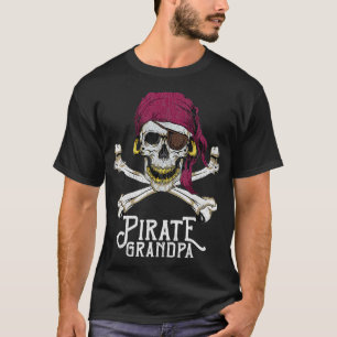 Camiseta Mens Pirata Avô Jolly Roger Crossbones Crânio 