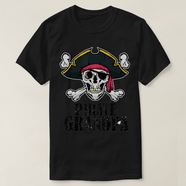 Camiseta Mens Pirata Vovô Costume Jolly Roger Pirate Hat (Frente do Design)