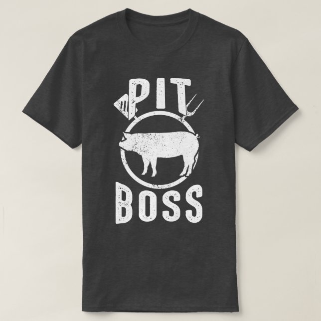 Camiseta Mens Pit Boss Shirt BBQ Funny Pitmaster Pig Grilli (Frente do Design)