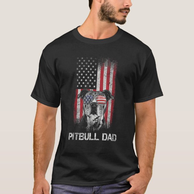 Camiseta Mens Pitbull American Flag 4th Of July Pitbull Dad (Frente)