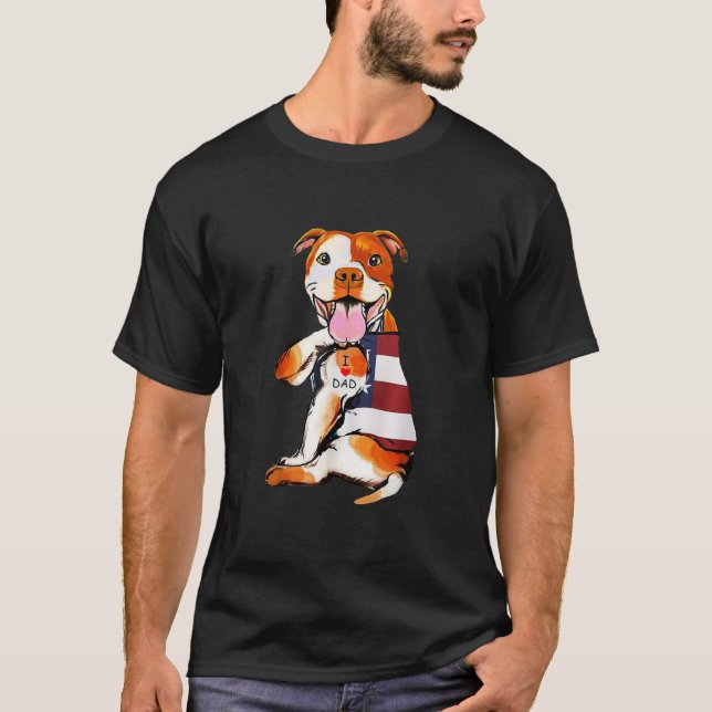 Camiseta Mens PitBull Cachorro Tatuagem Adoro Pai  (Frente)