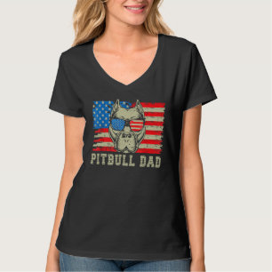 Camiseta Mens Pitbull Pai americano Pit Bull Cão nos Bandei
