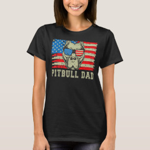 Camiseta Mens Pitbull Pai americano Pit Bull Cão nos Bandei