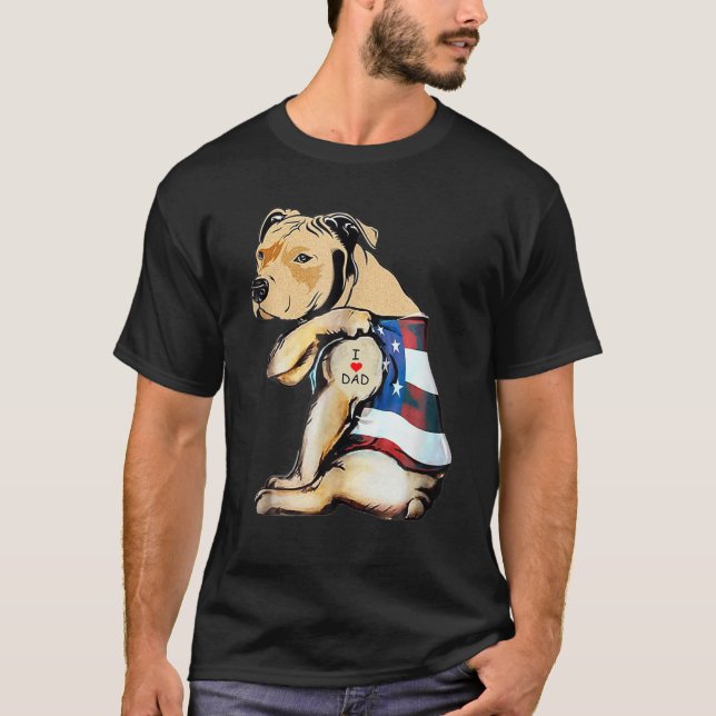 Camiseta Mens Pitbulls Cachorro Tatuagem Eu Adoro Pai (Frente)