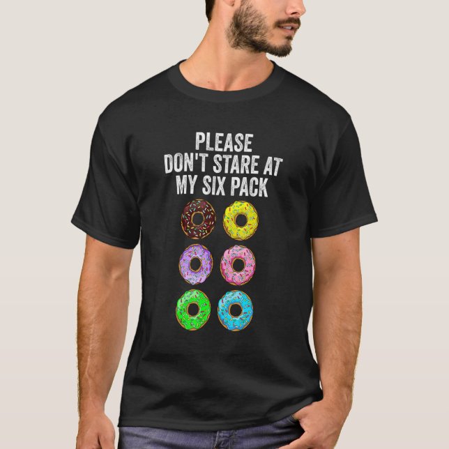 Camiseta Mens Please Don't Stare At My Six Pack  Workout (Frente)