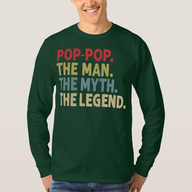 Camiseta Mens Pop Pop do Homem o Mito a Lenda Engraçada (Frente)