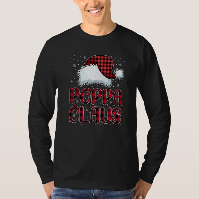 Camiseta Mens Poppa Claus Merry Christmas Buffalo Plaid Red (Frente)