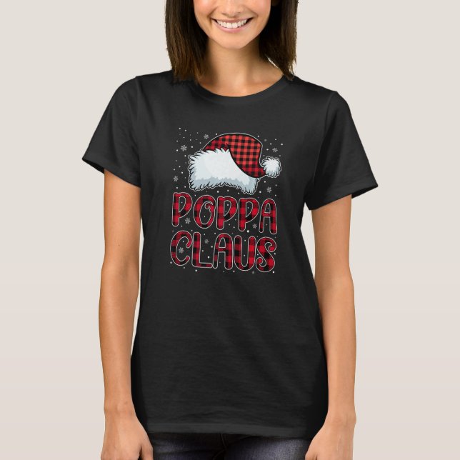 Camiseta Mens Poppa Claus Merry Christmas Buffalo Plaid Red (Frente)