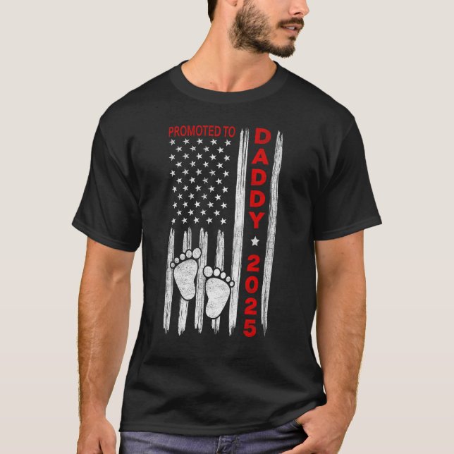 Camiseta Mens Promovidos Ao Pai 2025 Bandeira Novo papai Am (Frente)