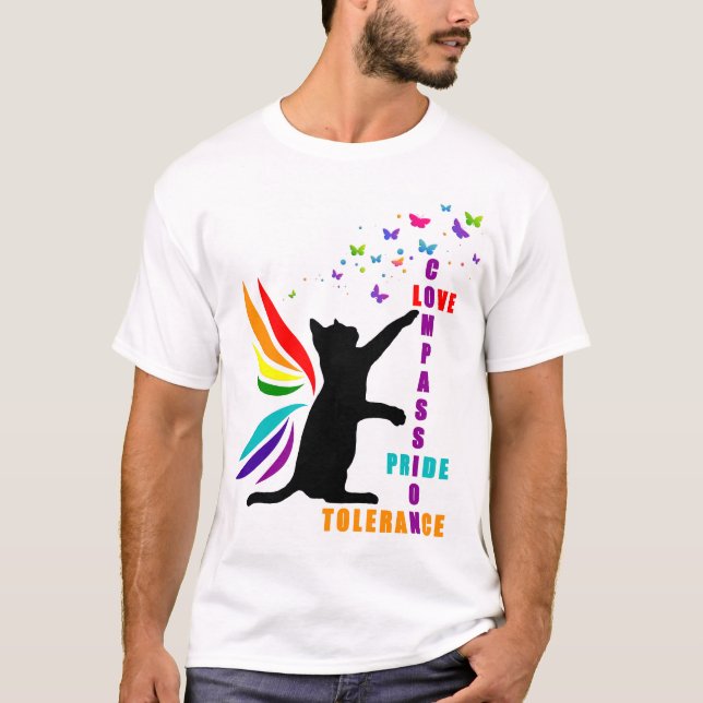 Camiseta Mens Rainbow Pride Cat e Butterfly T-Shirt (Frente)