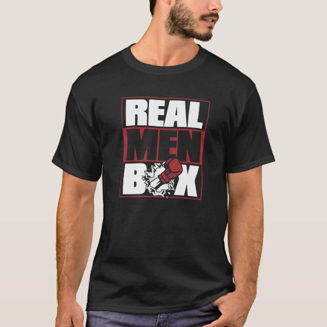 Camiseta Mens Real Men Box Thai Boxer Kickboxer Boxer Fist  (Frente)