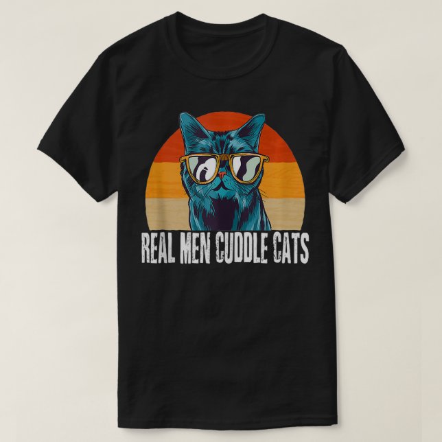 Camiseta Mens Real Men Cuddle Cats Tee Mens Cat Daddy Dad V (Frente do Design)