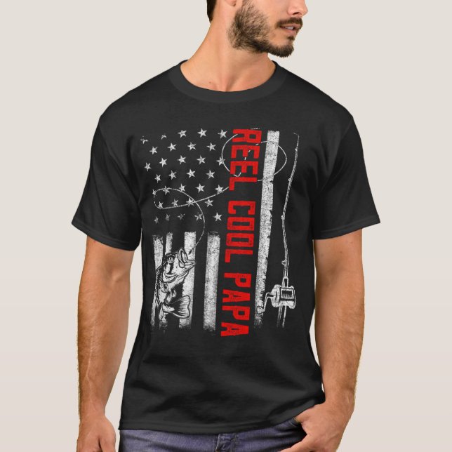 Camiseta Mens Reel Cool Papa American Flag Family Fathers D (Frente)