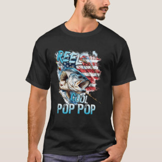 Camiseta Mens Reel Cool Pop pop 4th July Fishing USA Flag D