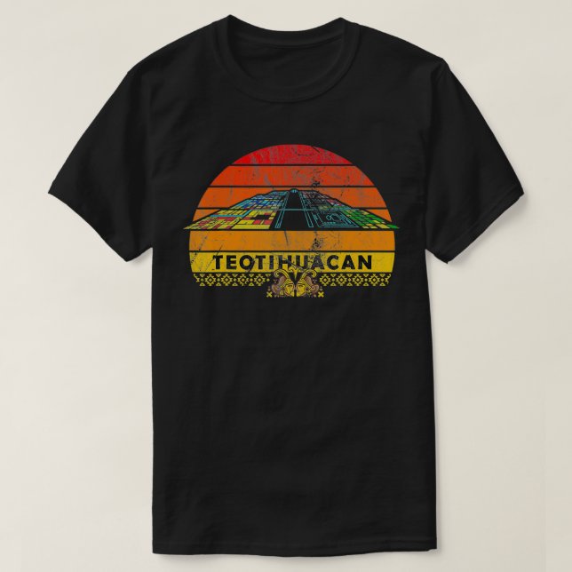 Camiseta Mens Retro Aztecs Teotihuacan Pyramid of the Sol  (Frente do Design)