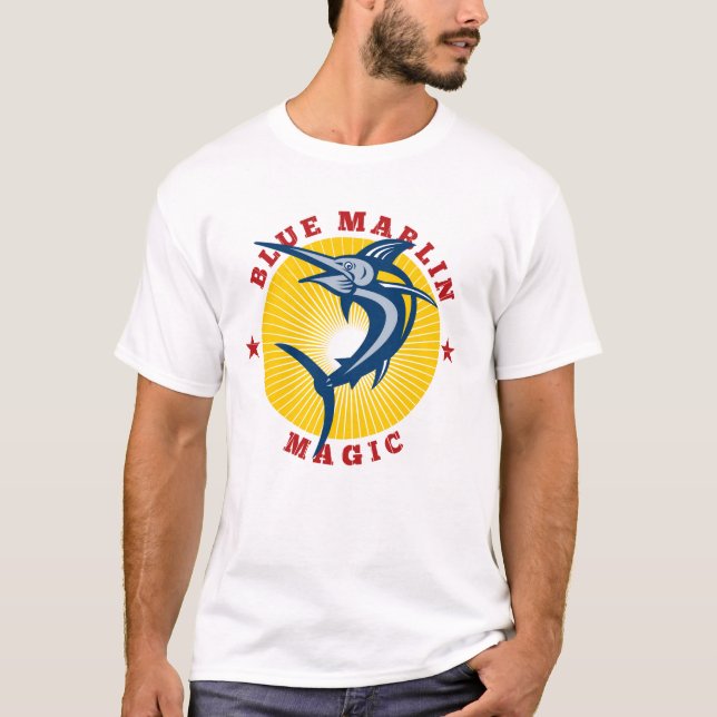 Camiseta Mens Retro Blue Marlin Magic T-Shirt (Frente)