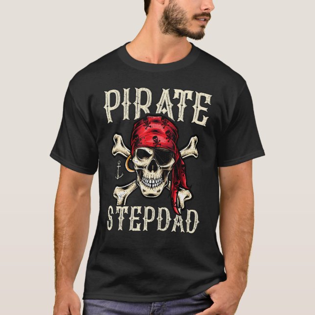 Camiseta Mens Retro Estilo Skull Skeleton Pirata Stepdad Go (Frente)