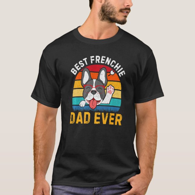 Camiseta Mens Retro Frenchie Pai Francês Cachorro Negro Pai (Frente)