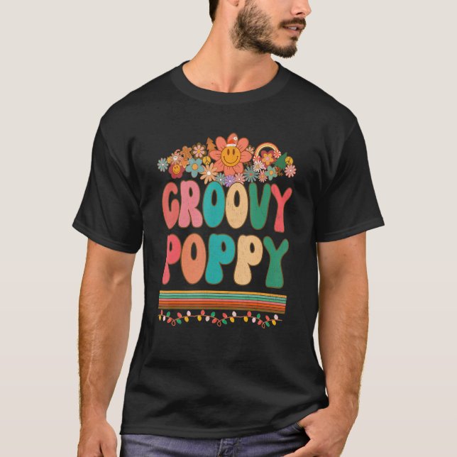 Camiseta Mens Retro Groovy Poppy Matching Family 1rua Birth (Frente)