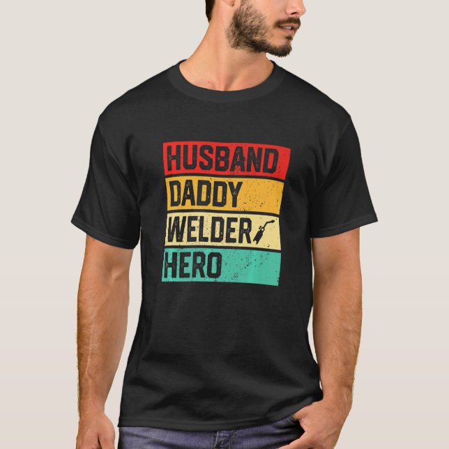 Camiseta Mens Retro Marido Pai Soldador Dia de os pais Heró (Frente)