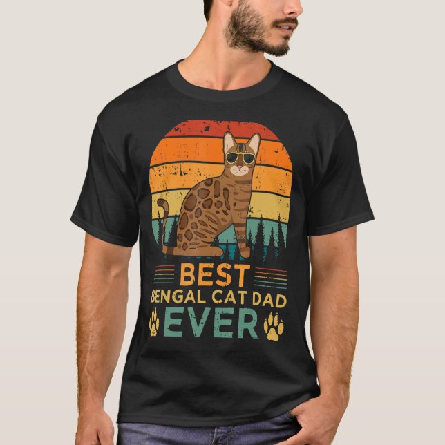 Camiseta Mens Retro Style Melhor Pai de Gato Bengala Nunca  (Frente)