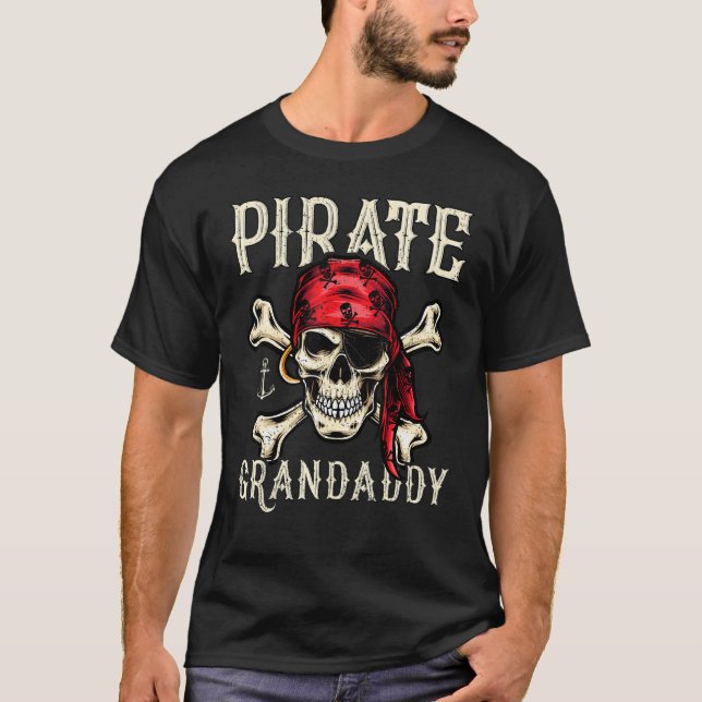 Camiseta Mens Retro Style Skull Skeleton Pirata Avô F (Frente)