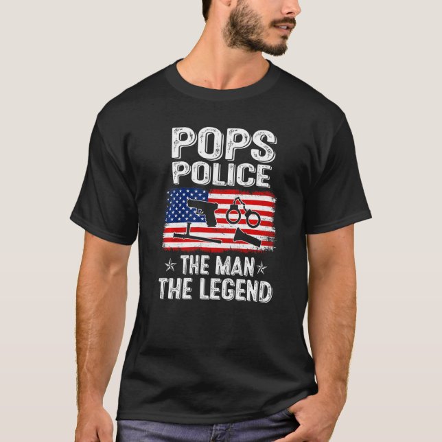 Camiseta Mens Retro-Us Bandeira Dia de os pais Polícia Le (Frente)